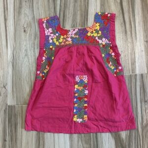 J Marie Top Shirt Pink Floral Embroidered Size XS‎ Mexican Boho Hippie Colorful